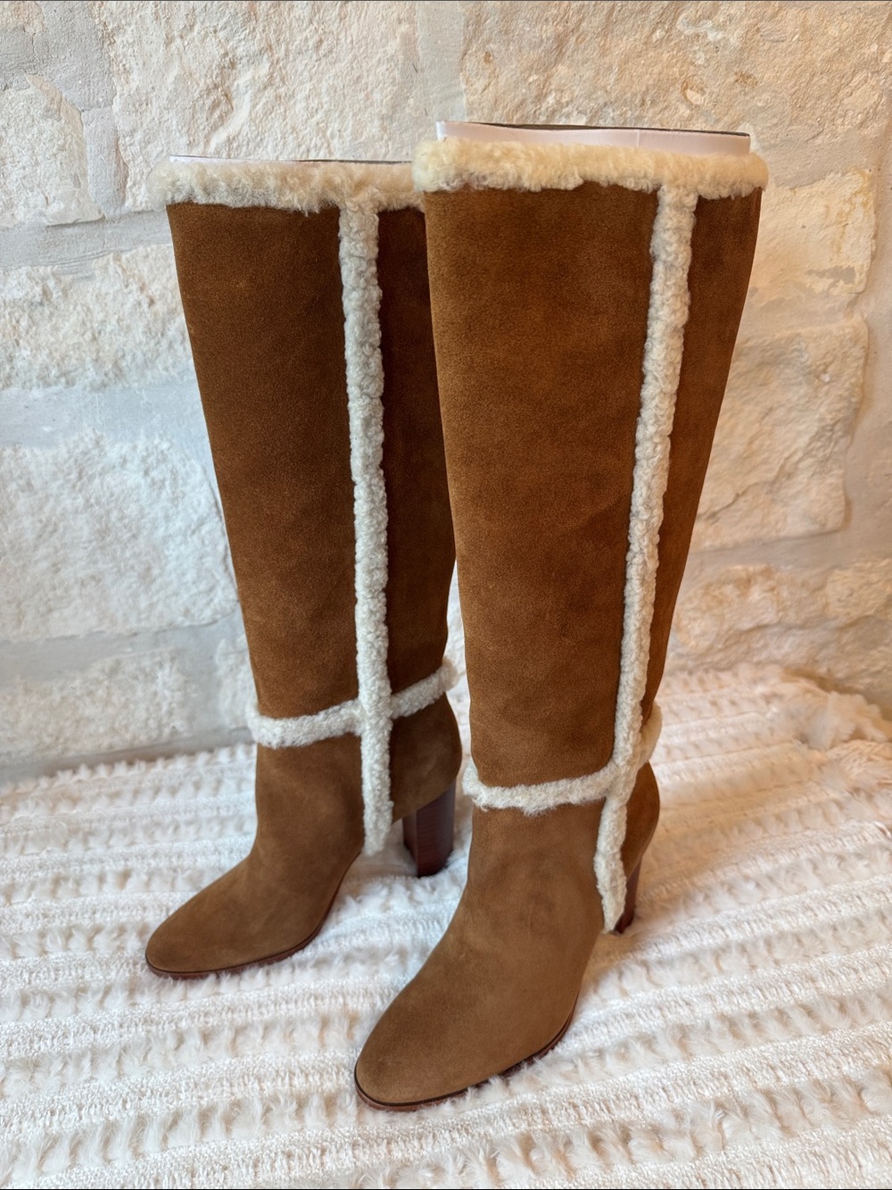 Lauren Ralph Lauren Chestnut Suede Tall Shearling-Trim Boots (Gorgeous)